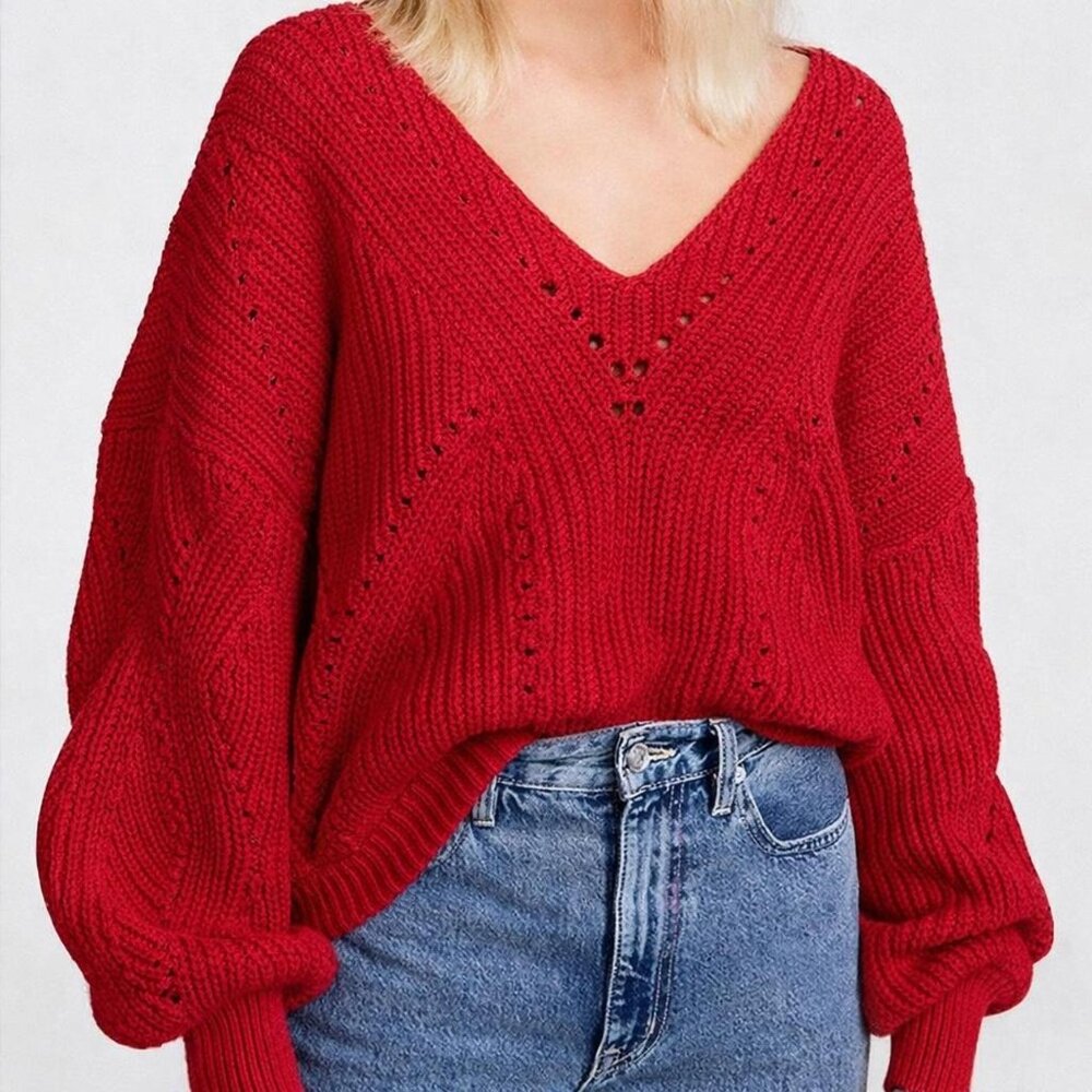 Free People Women's All Day Long Sweater Red Medium